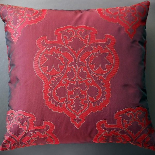 Red Pillow Cover/ Red Silk Damask Cushion/ Silk Pillow Case/ Elegant Designer Pillows/ Designer Decorative Pillow/ Throw Pillows