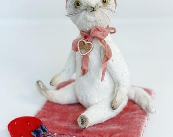 Vintage Style Teddy Cat: Collectible Artist OOAK Soft Toy
