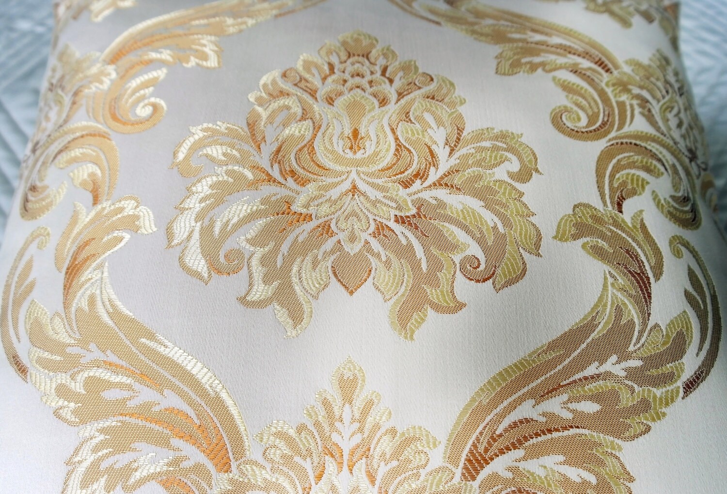 White and Gold Damask Pillow Cover/ Decorative Throw Pillow Cover/ Living Room Decor/ Luxurious