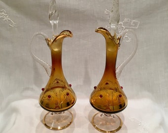 Vintage Orange Cut to Clear Czech Bohemian Crystal Glass  Czech Bohemian Orange iridescent crystal Glass Decanter with Stopper main image 0