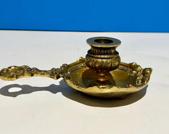 Vintage brass candleholder, Chamberstick style,