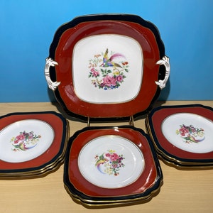 Antique Ye Old English Grosvenor China J&G Juego de postres: plato de pastel y 8 platos Hecho en Inglaterra