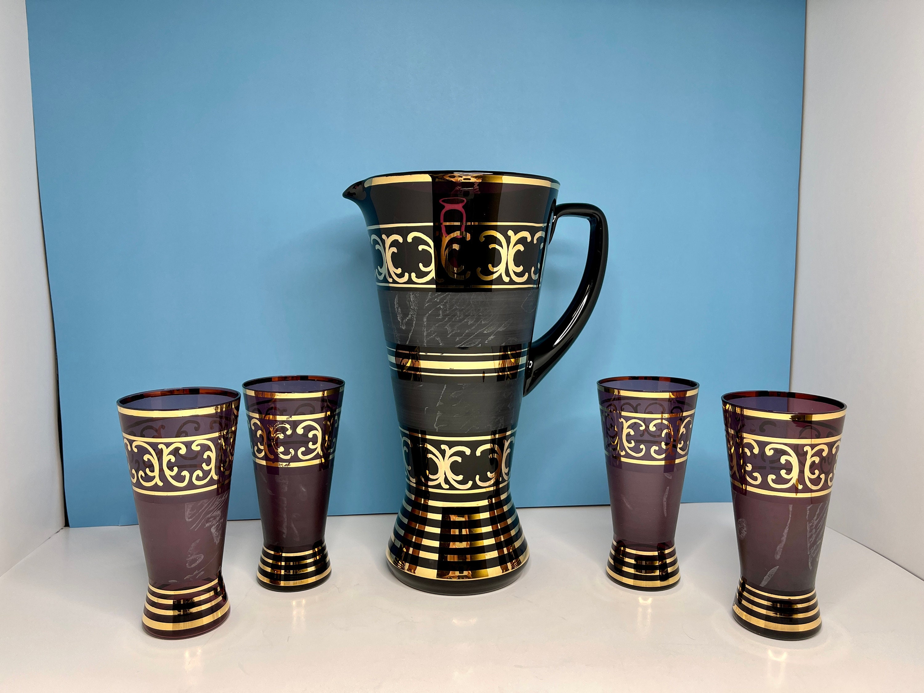 ボヘミアン グラス & ピッチャー 未使用】ボヘミアガラスのピッチャー&グラス 6点セット - メルカリ