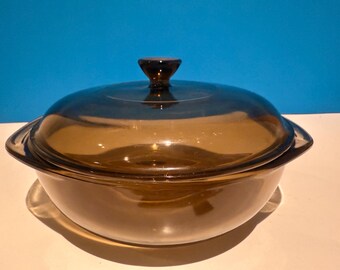 ビジョン　アンバーガラス　キャセロール　耐熱セット　フライパン　4点セット Vision Corning アンバー/ブラウン ラウンドキャセロール（リブ