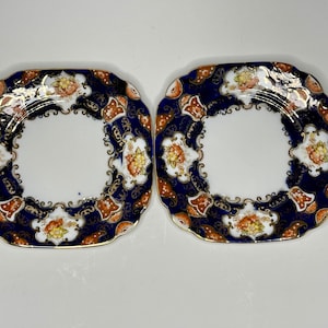 Set of 2 Vintage Royal Albert Crown China Imari square side plates. Made in England
