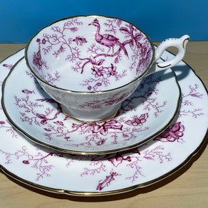 Vintage Pink Coalport Cairo trio: teacup, saucer and a dessert plate. Made in England