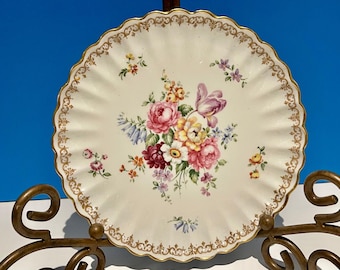 Artist signed Vintage Crown Staffordshire plate. England's Bouquet. Ca 1949