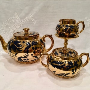 Bule de chá, creme e açucareiro vintage Gibson Staffordshire. Feito na Inglaterra