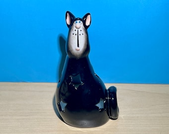 Stjärnutskuren kattljushållare, 10 cm vintagekeramik