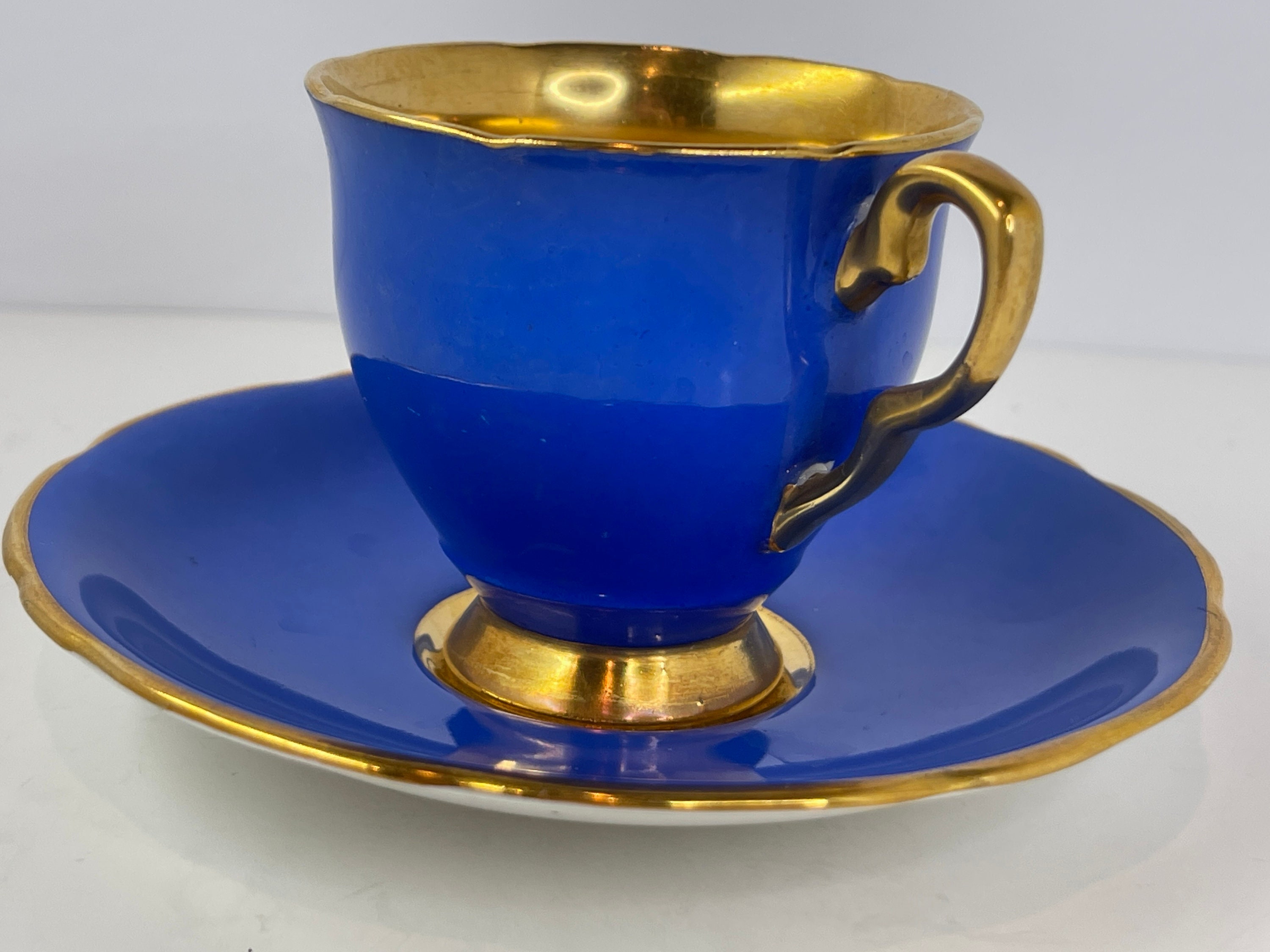 Royal Stafford Royal Blue Demitasse Teacup and Saucer, Gold Gilt