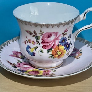 Vintage Royal Grafton pink teacup and saucer made in England