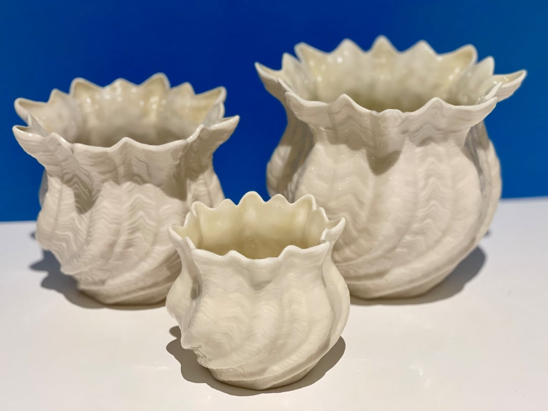 Set of 3 Belleek Flower Vases or Pots. 3d and 4th Period Etsy