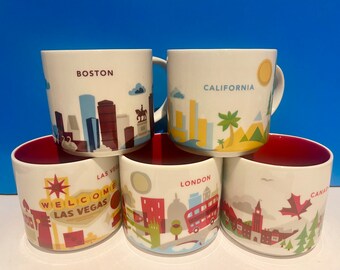Choice of Starbucks Collectable mugs "You Are Here" series: Las Vegas, Boston, London, Canada and California