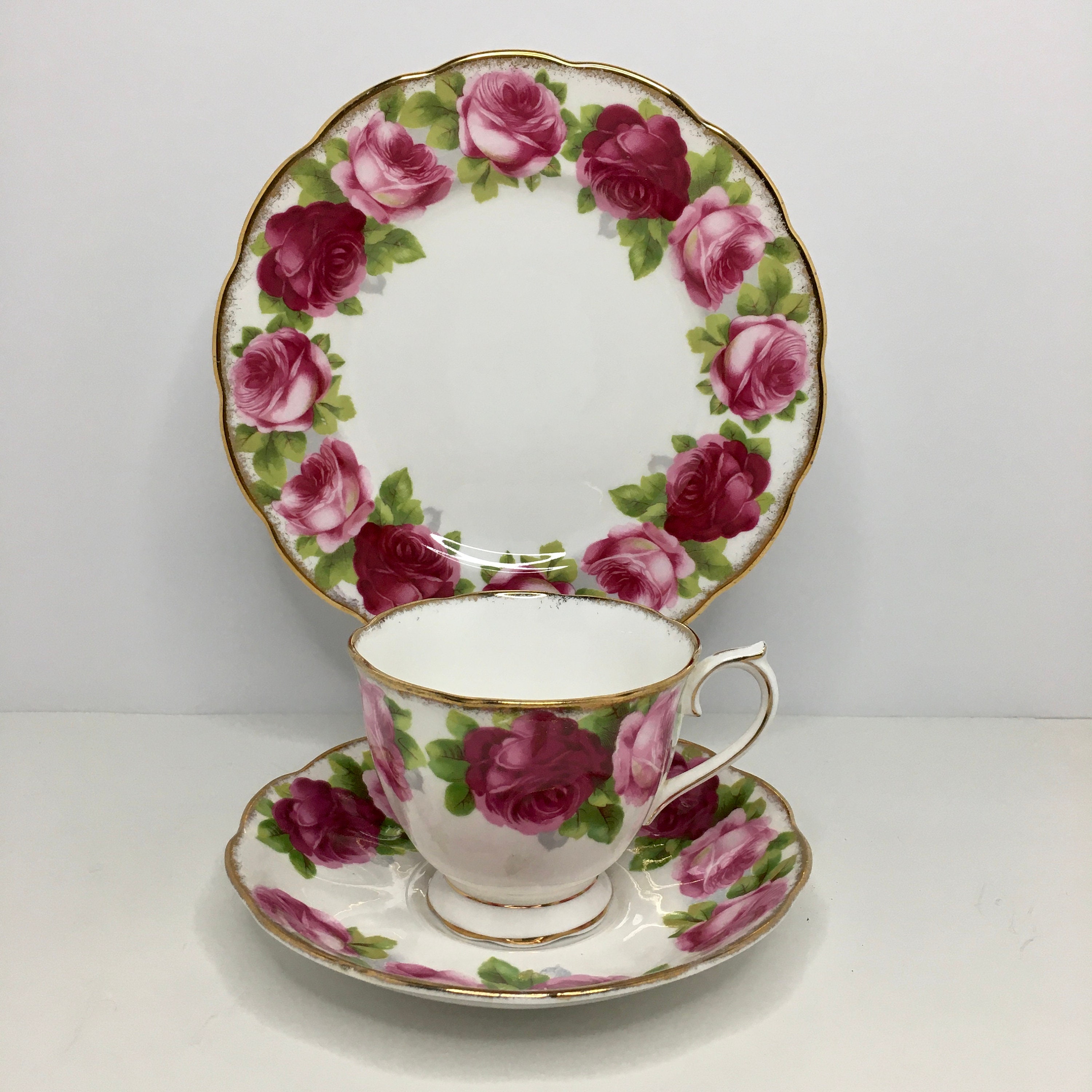 Royal Albert Old English Rose teacup saucer and dessert plate Etsy