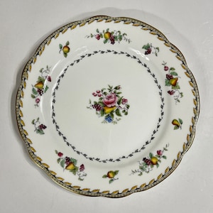 Vintage Aynsley salad plate decorated with flowers and fruit.