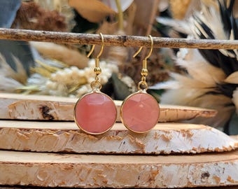 Cherry quartz earrings round gold cherry quartz gemstone earrings earrings