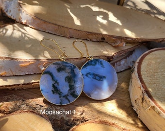 Earrings moss agate earrings gold gemstone earrings