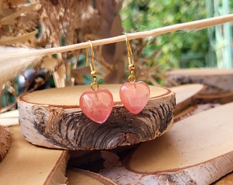 Cherry Quartz Heart Earrings Gold Cherry Quartz Gemstone Earrings