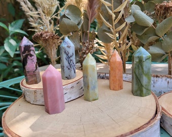 Sunstone Opal Jade Rhodonite Flower Jade Tower Obelisk Gemstone Talisman Point Yoga Chakra Reiki