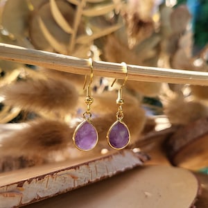 Earrings amethyst small drop earrings gold gemstone earrings