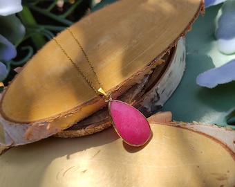Jade Drop Necklace Pink Gold