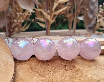 Angel Aura Quartz Ball Pink Sphere Gemstone Rainbow Palm Stone Yoga Chakra Reiki
