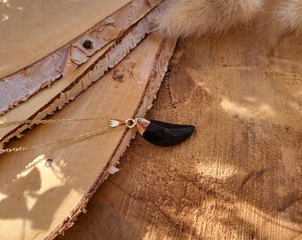 Tourmaline Moon Necklace Gold Crystal Necklace Gemstone Moon Black Tourmaline Moon