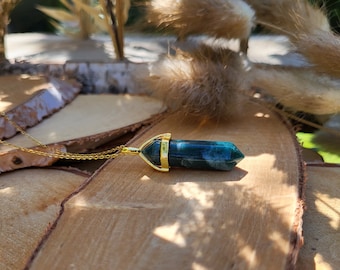 Gemstone Moss Agate Necklace Gold Pen