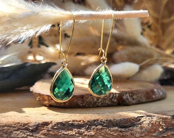 Jade Drop Earrings, Gold Drop Gemstone Earrings