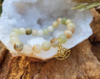 Lotus Bracelet Jade Unique Piece 8 mm Beaded Gemstone Bracelet