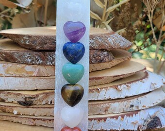 Chakra Selenite Stick Hearts Rock Crystal Amethyst Lapis Lazuli Aventurine Tiger Eye Rose Quartz Jasper 7 Chakras