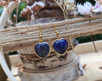 Earrings Lapis Lazuli Hearts Earrings Gold Gemstone Earrings