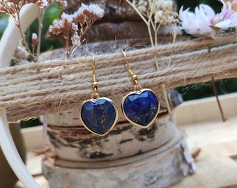 Earrings Lapis Lazuli Heart Earrings Gold Gemstone Earrings