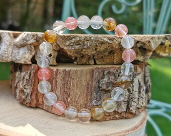 Rutilated Quartz Cherry Quartz Crystal Quartz 8 mm Mala Bracelet