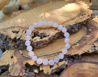 Rose quartz bracelet 8 mm beads gemstone bracelet diamond cut