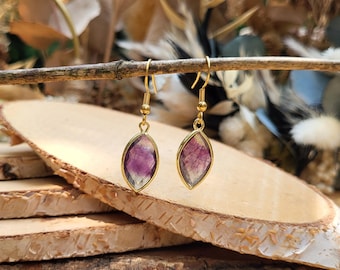 Fluorite earrings purple blue fluorite gold gemstone earrings dangle earrings