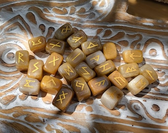 Rune Stones Set Yellow Jade Gold Runestones Oracle Gemstones Talisman Rune