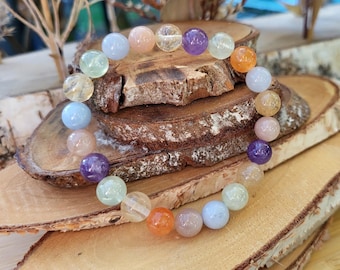 Amethyst Citrine Agate Prehnite Aquamarine Sunstone Bracelet 8 mm Beaded Gemstone Bracelet