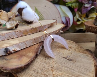 Half Moon Necklace Gemstone Rose Quartz Necklace Gold