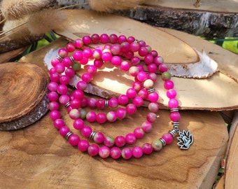 Lotus Jade Necklace Silver Gemstone Necklace Yoga Necklace Mediation 8 mm Beads