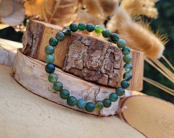 Moss Agate Bracelet 6 mm Pearl Gemstone Bracelet