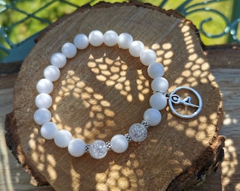 Yoga Jade Rock Crystal Bracelet 8 mm Silver Mala Meditation
