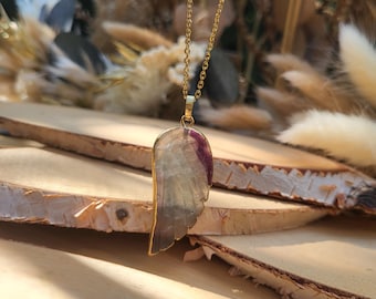 Fluorite wing necklace gemstone gold gemstone necklace