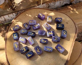 Rune Stones Set Amethyst Gold Runestones Oracle Gemstones Talisman Rune