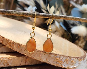 Jade drop earrings apricot salmon orange gold gemstone earrings earrings