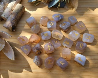 Rune Stones Set Cherry Blossom Agate Gold Cherry Blossom Agate Runestones Oracle Gemstones Talisman Cherry Blossom Agate