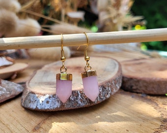 Dangle Opal Pink Pin Tip Earrings Gold Gemstone Earrings