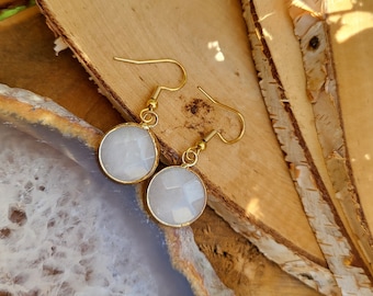Earrings Jade white Earrings Gold Gemstone Earrings white Jade