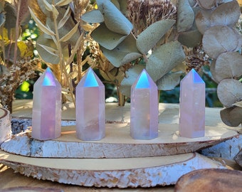 Angel Aura Quartz Tower Obelisk Gemstone Rainbow Palm Stone Point Yoga Chakra Reiki