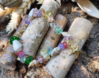 Starfish shell bracelet quartz colorful natural quartz gold